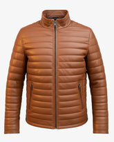 Siena – Classic Camel Leather Puffer Jacket for Men